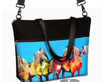 Clara Nilles 17 inch Laptop Bag wITH long strap / Horse Laptop Tote Bag / Women's Briefcase / Pockets Zipper Pony Blue Red Green RTS