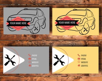 Printable business card, grey or yellow, car repair services