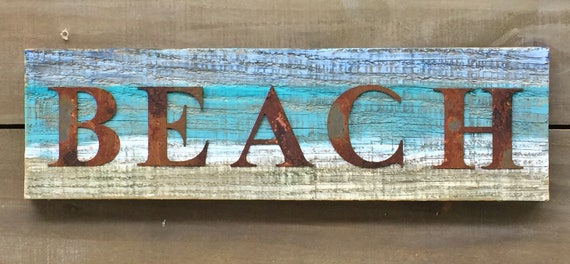 Rustic BEACH Sign on Reclaimed 100 Yr Old REAL Barn Wood