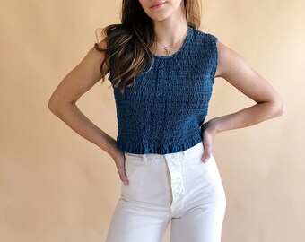 90s Denim Smocked Cropped Tank