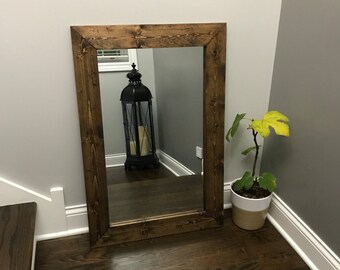 ESPRESSO Mirror, Farmhouse, Wood Frame Mirror, Rustic Wood Mirror, Bathroom Mirror, Wall Mirror, Vanity Mirror, Small Mirror, Large Mirror
