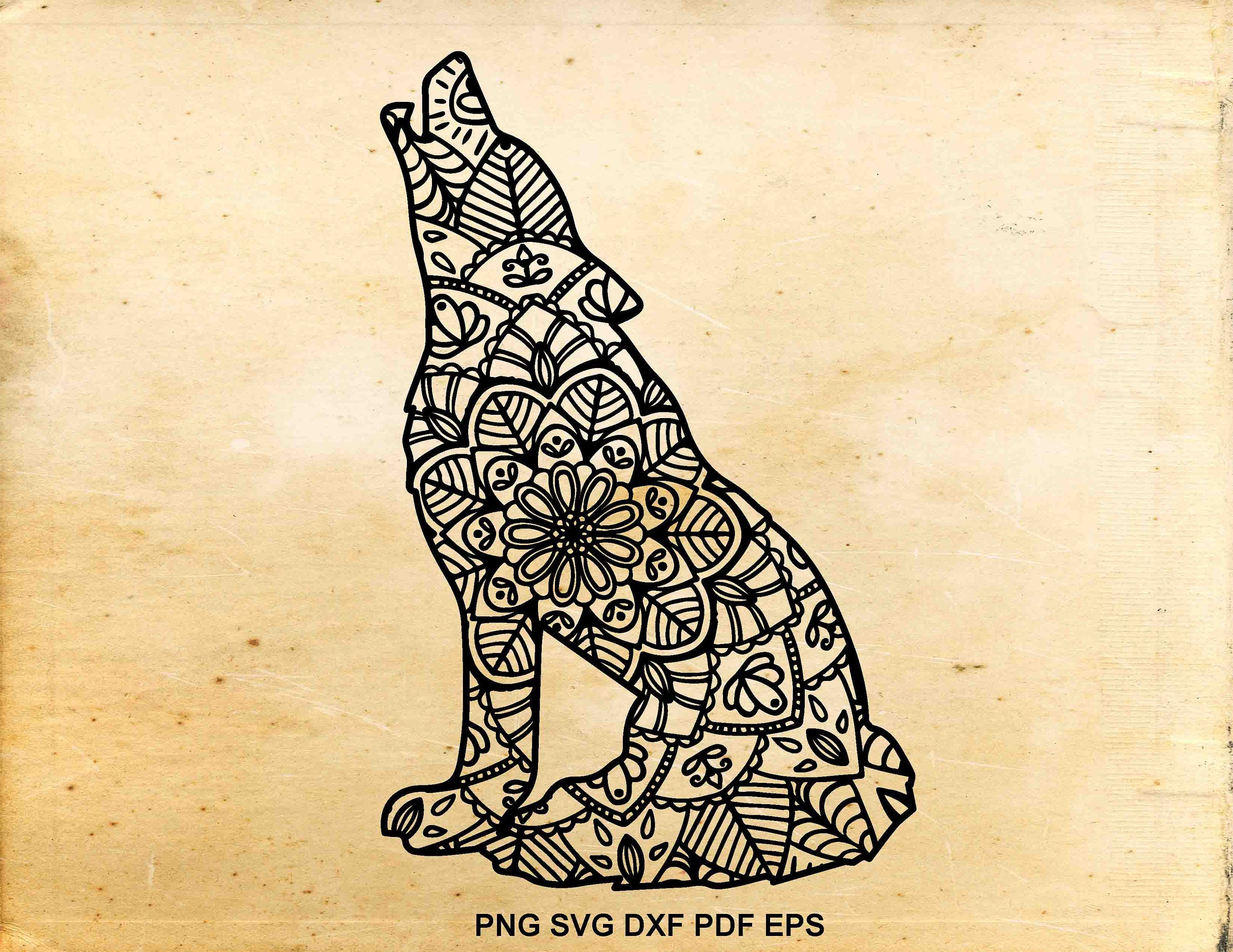 Zentangle wolf svg Doodle wolf Wolf mandala Wolf svg Heat