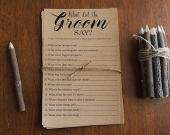 What Did the Groom Say About His Bride Game . Printable Instant Download Game . Rustic, Kraft, Funny, Fun, Country Bridal Shower Game