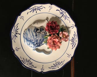Decorative 3D plate teapot and flowers