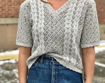 short sleeved v-neck gray sweater