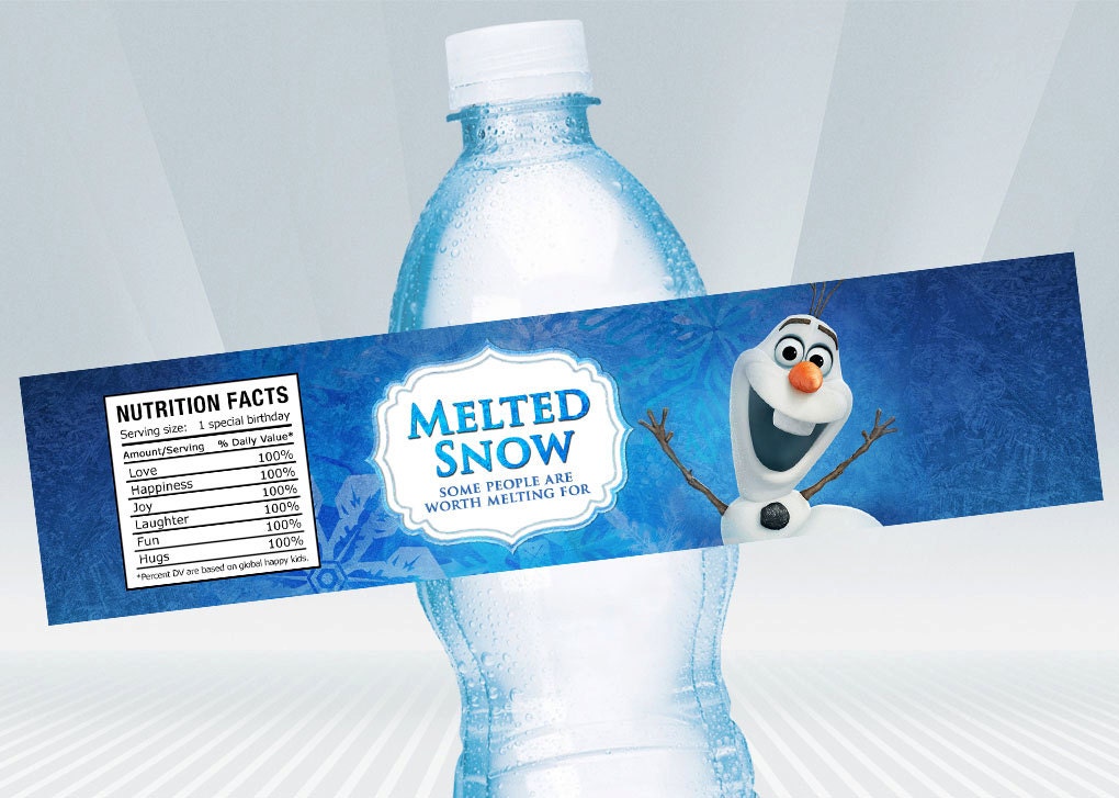 Olaf Frozen Melted Snow Water Bottle Label