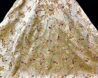 3.5yards - Embroidered Raw Silk Fabric, Vintage Embroidery, Vintage Fabric, Floral Fabric, Floral Embroidery, Yellow and Pink Raw Silk