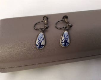 Vintage Delft Blue Dutch windfmill earrings