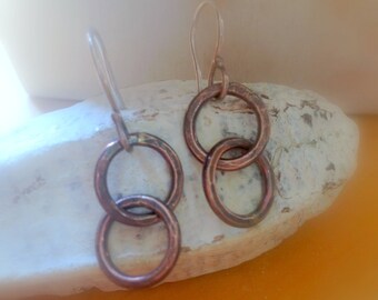 Bronze Anniversary Earrings Bronze Two Tiny Circles Together Earrings Infinity Earrings 8th and 19th Anniversary Gift