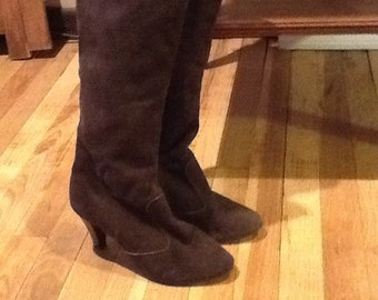 Brown Leather High top High heel Boots
