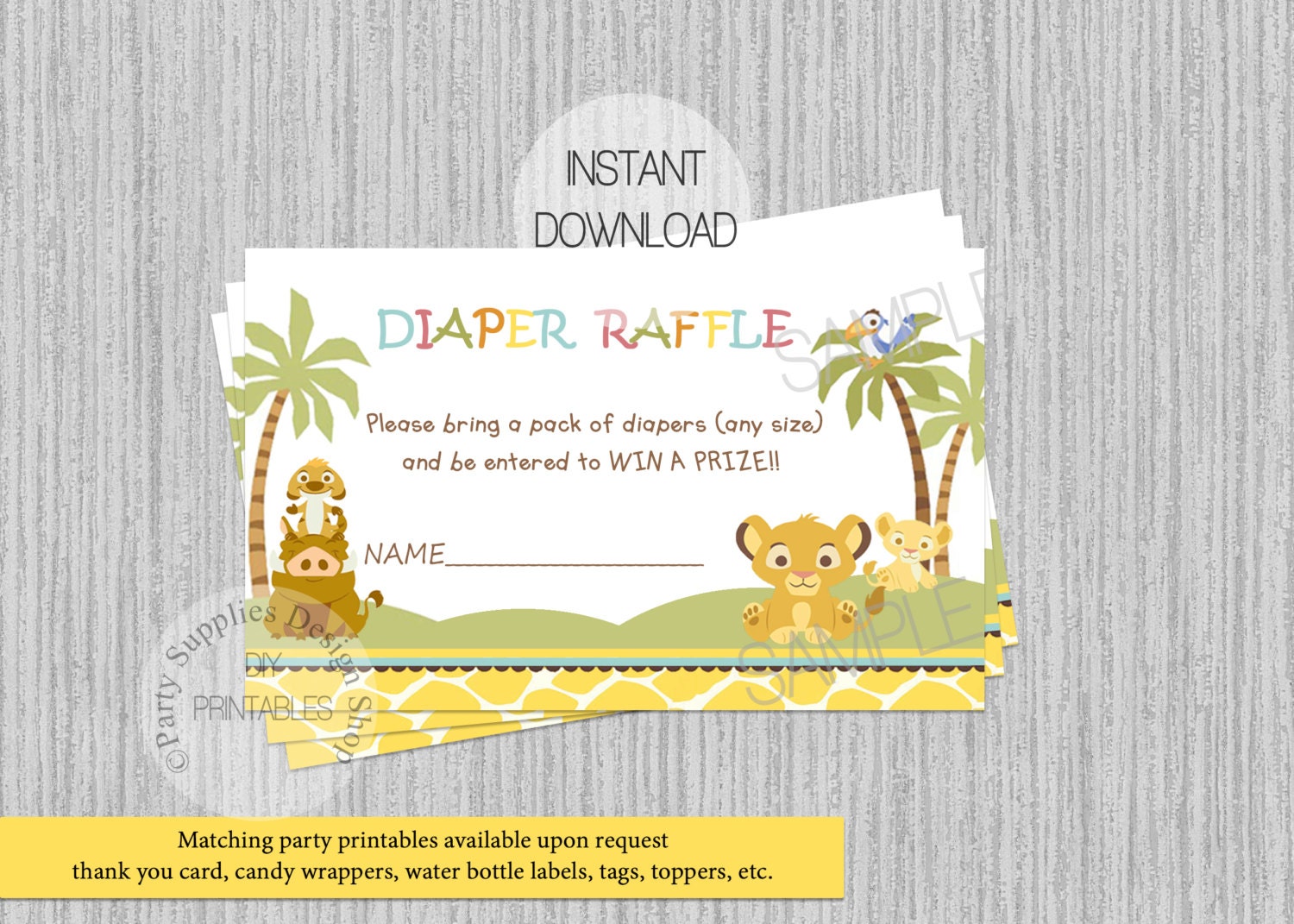 Baby Simba Lion King Baby Shower Diaper Raffle Tickets