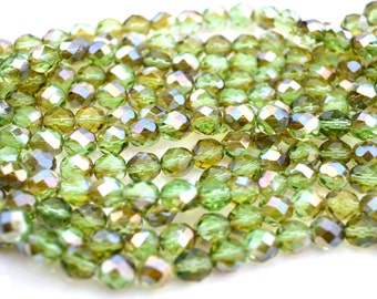 Chrysolite Green Celsian 8mm FIre Polish Round Beads 25
