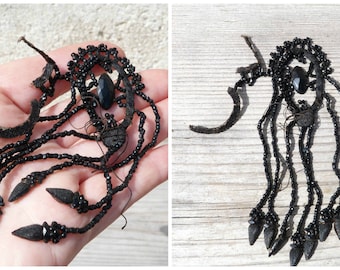 Vintage Antique 1880/1900 Victorian old French jet beads fringes trim/adornment