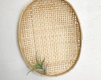 Woven bamboo tobacco basket, wicker winnowing wall basket decor