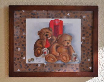 Coffee Loving Bears acrylic painting