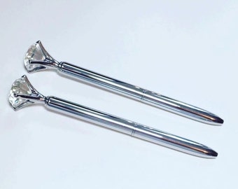 Silver jewel pen, diamond silver pen, silver diamond pen, silver diamond pen, planner pens, bling pens, diamond pens, stationery, black ink