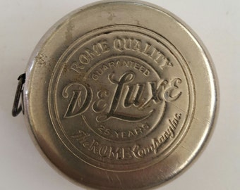 Vintage early 1920's Rome Quality "Deluxe" tape measure, 96" (8ft) The Rome Company Inc, Lufkin black tape W16