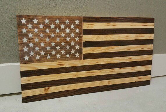Rustic American Flag Stained Wooden Wood Burned Rustic American Flag Stained Wooden Wood Burned