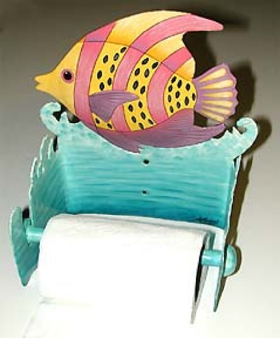 Hand Painted Metal Tropical Fish Toilet Paper Holder