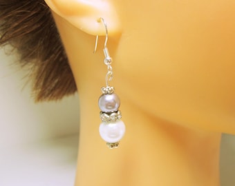 EARRINGS White And Silver Pearl Earrings Bridal JEWELRY Wedding Accessories Bridesmaid Pearl Wedding Drops Classic Pearl Earrings