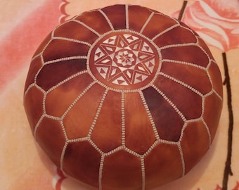 Artisanal Leather Pouf HANDMADE Ottoman Moroccan pouf Leather Authentic