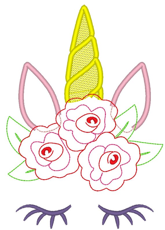 Unicorn head with shabby chick raggedy roses crown applique machine Unicorn head with shabby chick raggedy roses crown applique machine