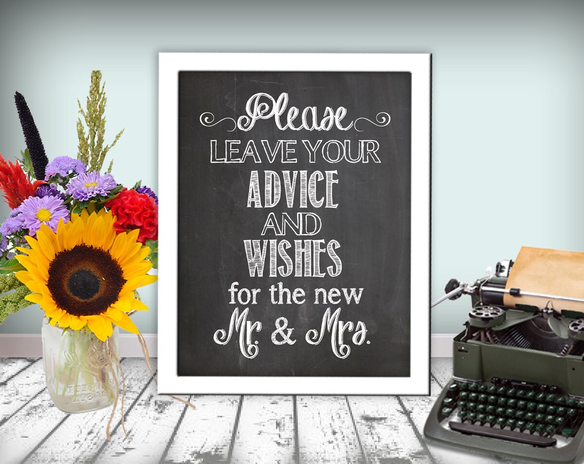 Advice And Wishes Wedding Sign Chalkboard Printable 8x10 PDF