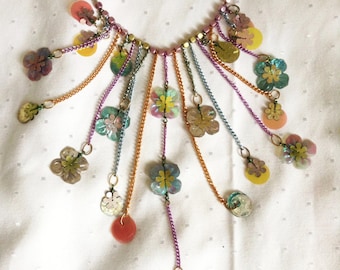 Necklace vintage, breastplate, multicolor, Reminiscense.