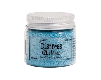 TURQUOISE BLUE Tumbled Glass Glitter, Ranger Tim Holtz Distress Glitter, 18 grams in jar, for Ice Resin, Embellishment, Mixed Media, cft0042