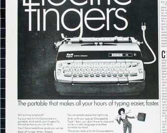 Vintage 1967 Smith -Corona Electra 110 Typewriter Ad (67 POST-53)