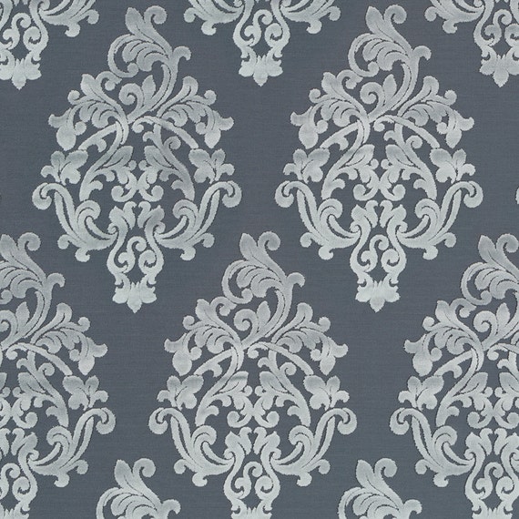 Dark Grey Damask Upholstery Fabric Silver Grey Velvet for