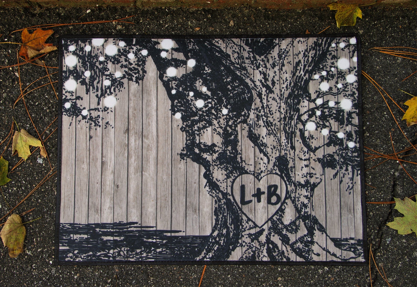 Door Mat Rustic Tree With Glowing Lights Doormat Personalized