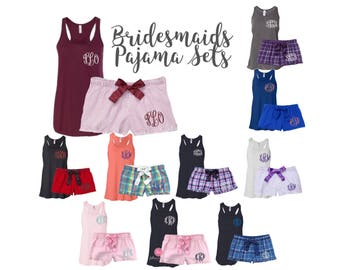 Personalized ladies pajama set , monogrammed shorts pjs, monogrammed tank , bridesmaid tanks , monogrammed flannel pjs, getting ready shorts