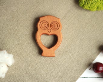 Wood Teether Eagle-Owl Toy Wood Baby Shower Gift Teething Ring Teething Toy Baby Teether Wooden Teether Wood Teething Ring