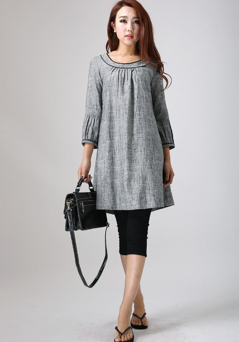 Linen Tunic dress Grey dress Mini Dress Tunic top womens