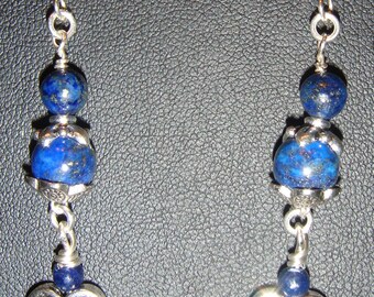 Lapis & Pewter Heart Pierced Earrings