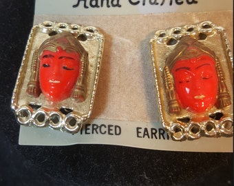 FREE SHIPPING Vintage Asian Clip Earrings