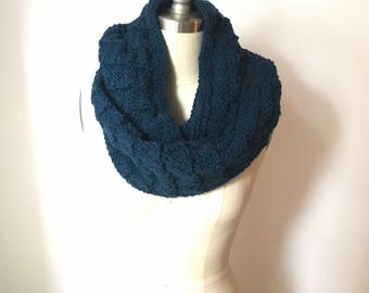 Infinity Scarf, Knit, Wraps Once ~in Midnight Blue ~ (Ready to Ship)