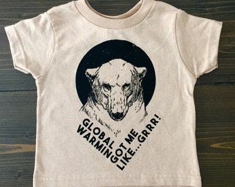 Global Warming Kids Tshirt, Polar Bears, Climate Change, Screen Printed Clothing, Global Warming Got Me Like, Funny, Environmental