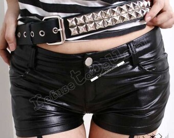 RTBU Punk / emo hip hugger shiny latex leather shorts S.M.L