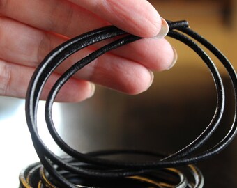 5 yards black 3 mm leather cord, 15 feet, great for wrap bracelets