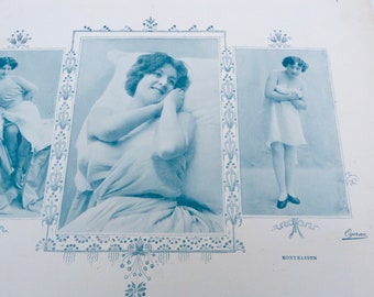 Vintage Antique 1900 French risque adorable women Cocotte /recto/verso photography /Belle epoque magazine page
