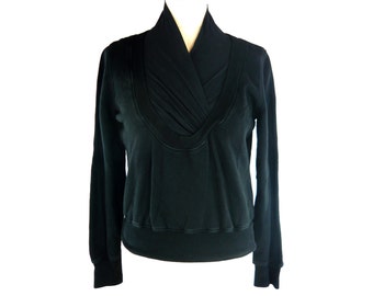 DIRK VAN SAENE black pullover, Sweater with silk collar, The Antwerp Six, Size fr 38 / us 6 / uk 10, Belgian fashion designer, Vintage 1990s