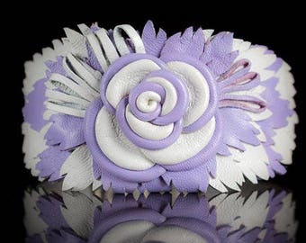 Dog Collar | Leather Сollar for Italian Greyhound | Chinese Crested Dog | Roses |
