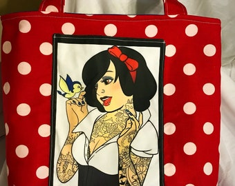 RTS Snow White Inspired Gothic Punk Tattooed Pinup Tote Bag Purse