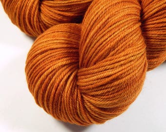 Hand Dyed Yarn, Sport Weight Superwash Merino Wool Yarn - Copper - Indie Dyed Knitting Yarn, Sock Yarn, Tonal Orange, DIY Gift