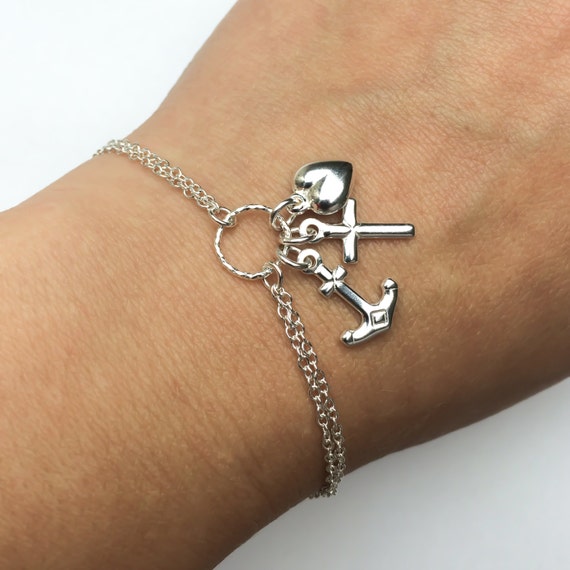 Items similar to Faith Hope Charity Bracelet Adjustable Sterling
