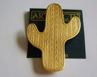 JJ Jonette Gold Sagaro Cactus Brooch Pin