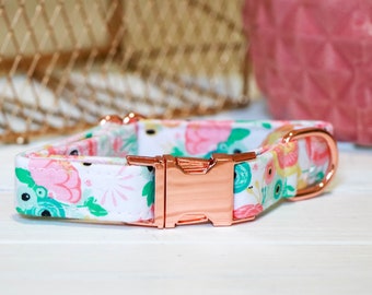 Rose Gold Garden Dog Collar, girl dog collar, dog collars, pink dog collar, girl dog collas, dog collars, rose gold dog collar, rose gold