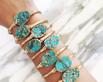 Genuine Natural Raw Turquoise Cuff Bracelet | Adjustable Cuff | Raw Stone